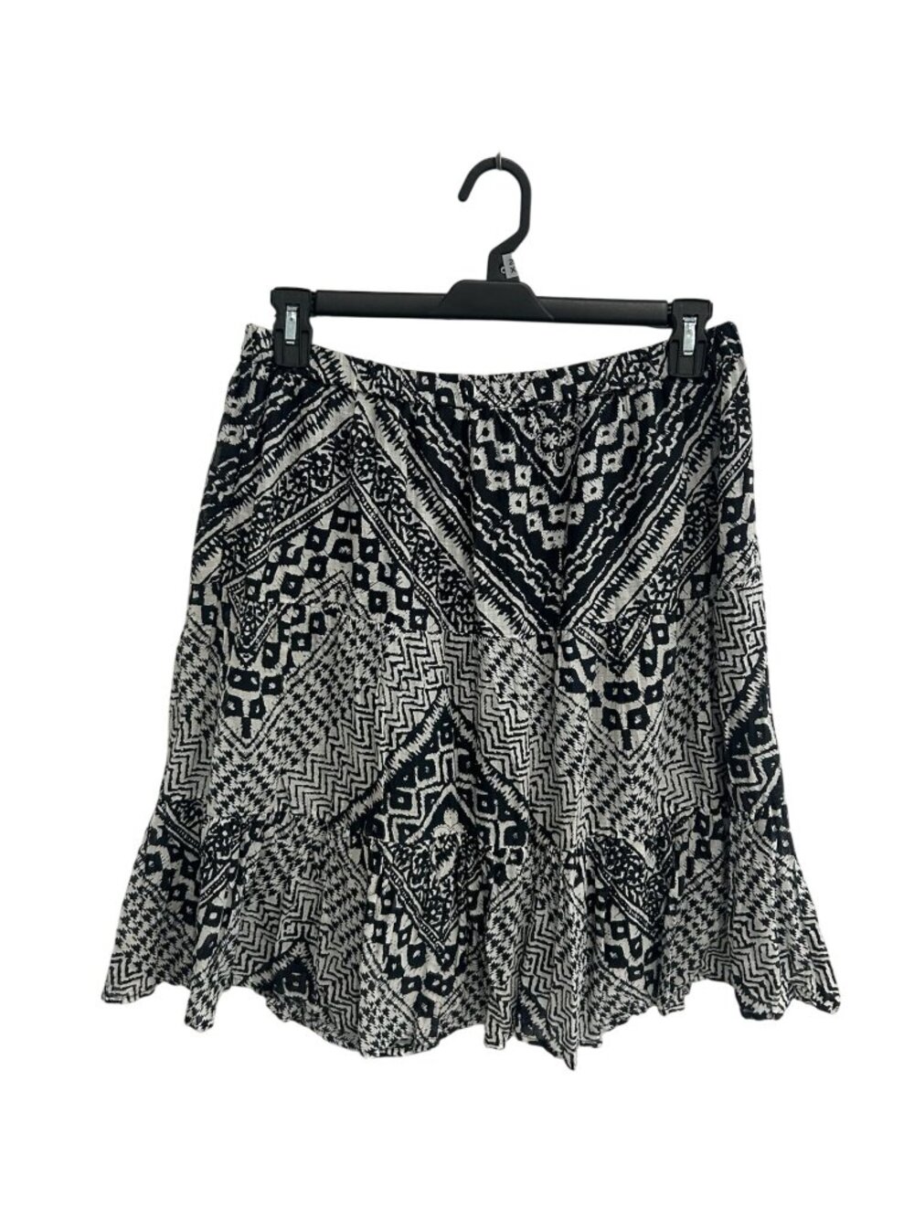 Life Style XL Black & White Boho Print Cotton Ruffled Skirt Art Creativecore